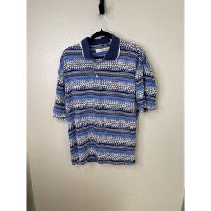 Vintage Natural Life Mens XL Multi-Color Striped Polo Shirt Cotton Polyester